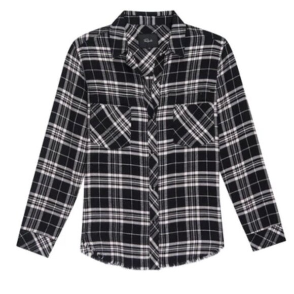 2/$30 Rails Redding  Plaid Shirt Frayed Hem Onyx XS #A0631 TRB3 - Picture 12 of 12